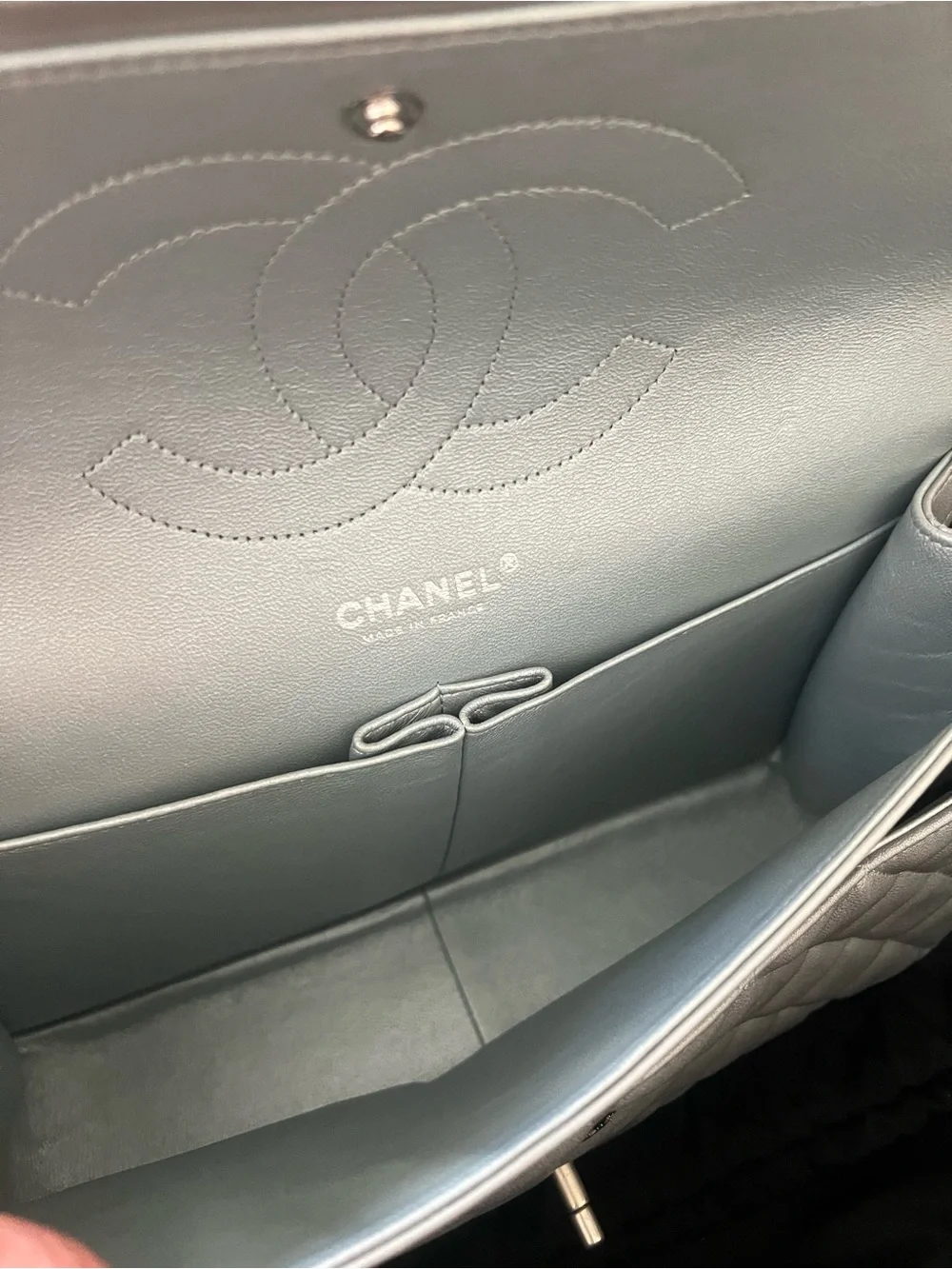 Chanel Classic Double Flap Metallic Silver Quilted Lambskin Jumbo Size